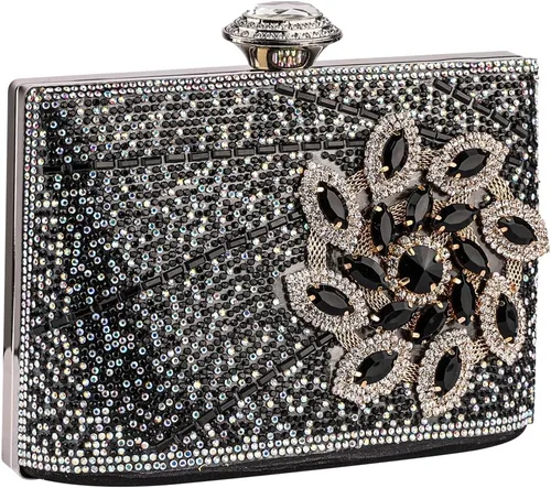 Bolso de mano de cristal negro para mujer, bolso de noche con purpurina, bolso de lujo con borla de moda para boda, fiesta, baile de graduación