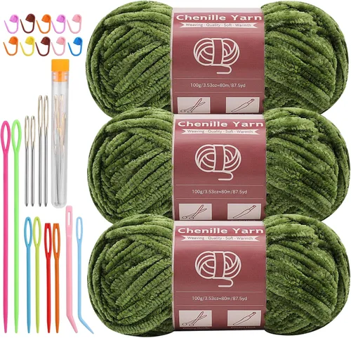 Hilos de chenilla de LUNARM para crochet, tejer, 3 madejas de 240 metros de hilo grueso suave y voluminoso para tejer mantas, ropa y creaciones de