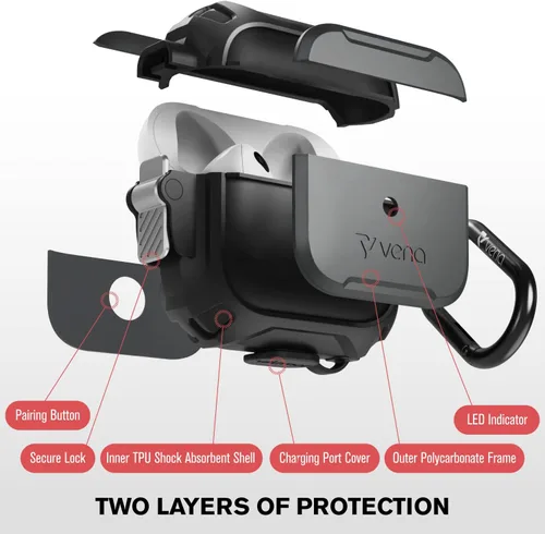 Miniatura 2 de VENA vArmor - Funda resistente compatible con Apple Airpods 3 2021, mecanismo de bloqueo seguro, resistente a prueba de golpes, con mosquetón