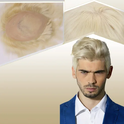 Miniatura 15 de Sistema de reemplazo de cabello humano para hombre, tupé para hombre, piel fina con parte superior de encaje mono y la parte trasera de poliuretano