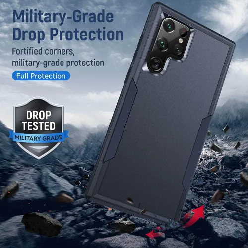Miniatura 7 de Funda diseñada para Samsung S24 Ultra (no para S24 y S24 Plus), resistente, resistente, a prueba de golpes, soporte de carga inalámbrica, funda Azul