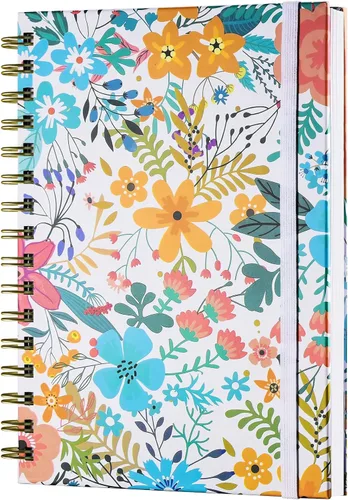 Cuaderno de espiral, diario rayado A5 para mujer, diario en espiral de tapa dura con 2 bolsillos, cuadernos con rayas universitarias, lindo cuaderno