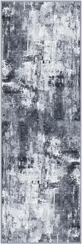 Miniatura 9 de KOZYFLY - Alfombra de pasillo moderna y lavable de diseño abstracto gris y negro, 2 x 6 pies, antideslizante, suave y de pelo corto, ideal