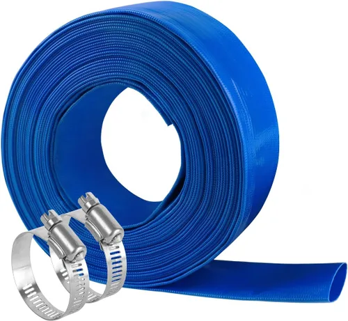 Eastrans Manguera de Retrolavado Plana de PVC Azul de 1-1/4'' x 100 pies para Piscinas, Manguera de Descarga de Servicio Pesado Manguera de Drenaje