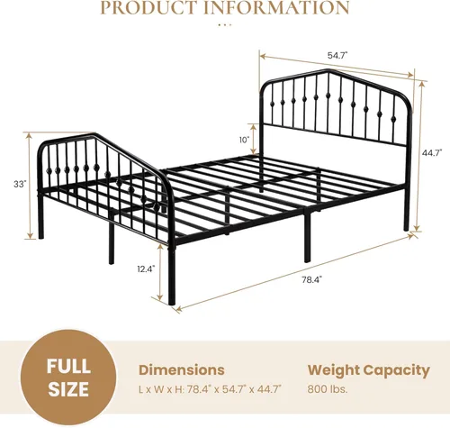 Miniatura 3 de SHA CERLIN Marco de cama de plataforma de metal de tamaño completo con cabecero/pie de cama de arte en hierro forjado estilo victoriano, no requiere