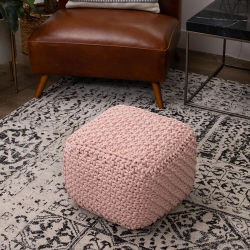 Miniatura 2 de BIRDROCK HOME - Puf otomano cuadrado Taburete de pie trenzado de algodón con relleno de bolsa de frijoles Reposapiés bohemio para sala de estar