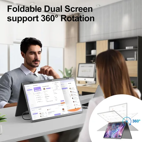 Miniatura 5 de Monitor portátil dual, 18.5 pulgadas, 1080P FHD IPS plegable, triple apilado, extensor de pantalla de computadora portátil, USB-C Plug & Play