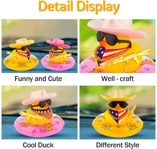 Miniatura 3 de wonuu Decoración de fiesta de pato de goma para automóvil, sombrero de vaquero espacial con purpurina brillante, accesorios para tablero