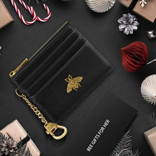 Miniatura 7 de SEAVILIA Tarjetero llavero cartera para mujer con ventana de identificación RFID monedero regalo abeja delgada minimalista pequeña cartera