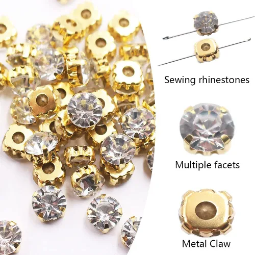 Miniatura 8 de Diamantes de imitación de 0.118 in a 0.394 in (0.394 in, 72 unidades) Metal Claws With Holes, Flatback, Clear Crystal Stones, Sewing Crafts Gems