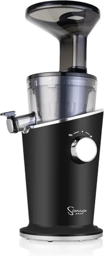 Sana 848 Exprimidor vertical fácil de limpiar, baja velocidad, 43 RPM, silencioso, zanahorias, apio, hierba de trigo (negro mate)