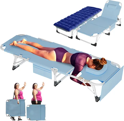 Miniatura 8 de ABORON Silla de bronceado resistente, silla de descanso plegable de 5 posiciones para exteriores con almohadilla, silla de playa portátil para tomar