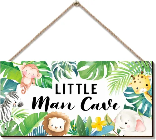 ZIEYOMI - Letrero de cueva de hombre pequeño, decoración de habitación de bebé, temática de animales de safari en la selva, decoración de dormitorio
