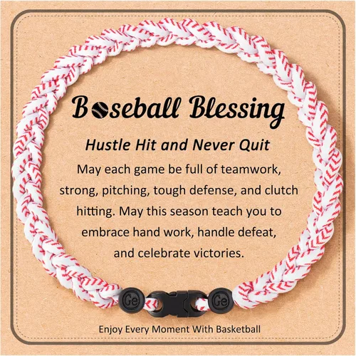 Regalos de béisbol, baloncesto, fútbol, collar de béisbol, baloncesto, fútbol, cuerda trenzada de nailon para ideas de adolescentes con tarjeta de