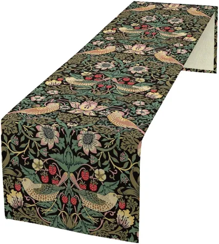YCness William Morris - Camino de mesa floral, flores vintage verdes con estampado botánico para decoración de mesa del hogar, cocina, comedor, 13 x