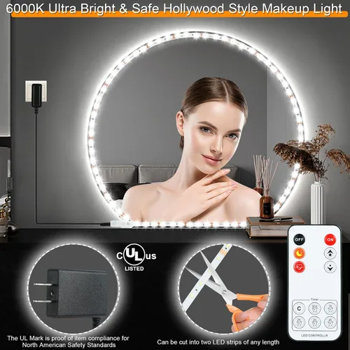 Miniatura 2 de Luces LED para Espejo de Tocador para Mesa de Maquillaje y Tocador, Kit de Tira de Luz LED Flexible de 13 pies, 6000K Luz Blanca Diurna