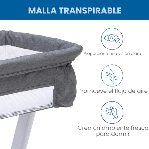 Miniatura 6 de Simmons Kids By The Bed City Sleeper Moisés - Cuna portátil de altura ajustable con ruedas y malla transpirable, tweed gris