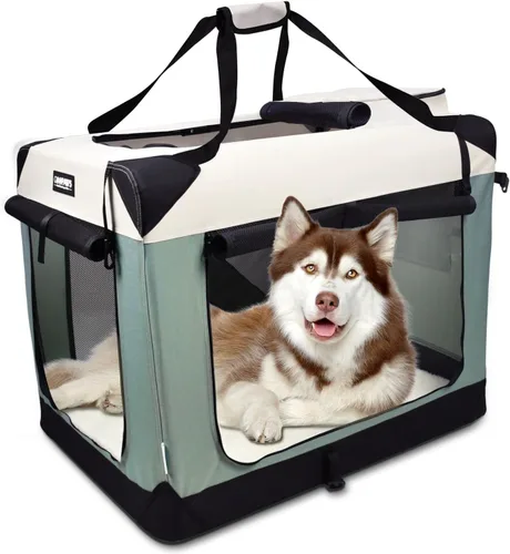 Miniatura 9 de JESPET Jaulas suaves para perros para mascotas, 3 puertas, plegables, con correas y tapete de forro polar para perros, gatos, conejos, uso