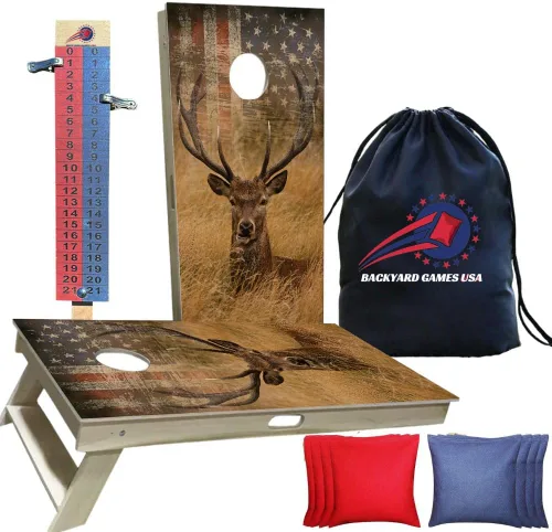Miniatura 7 de Serie American Flag – Tablas de cornhole prémium con portavasos y un asa, incluye 2 tablas de cornhole regulables de 4 x 2 pies con madera