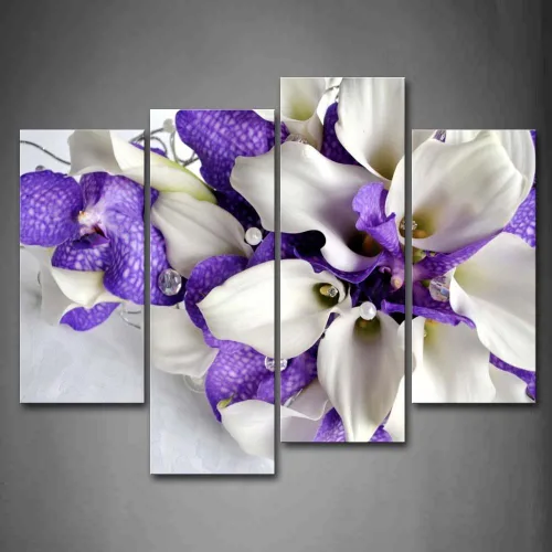 Arte de pared de flores moradas, lienzo de lirio de cala, ramo de flores, fotos de cocina, impresión en lienzo con flores para sala de estar,