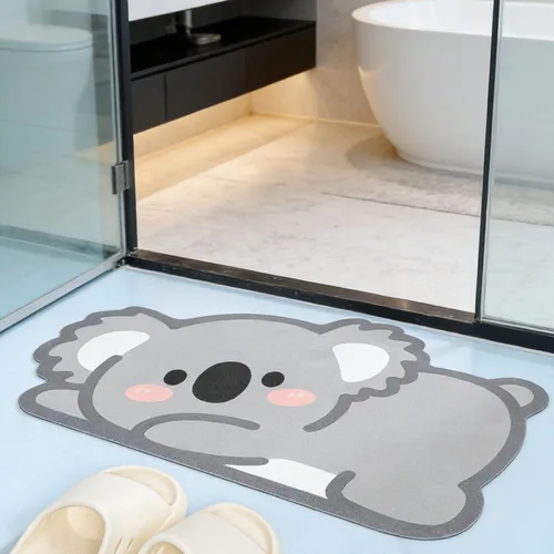 Miniatura 8 de Alfombra de baño con diseño de animales bonitos, antideslizante, súper absorbente, ultra fina, para ducha, bañera y fregadero, tapete de baño de Oso