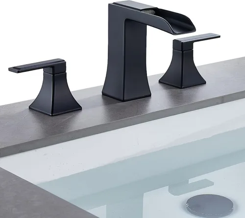 Miniatura 12 de Grifo de baño de dos tonos negro y dorado, grifo de baño generalizado de 2 manijas para fregaderos de 3 agujeros de 4 a 8 pulgadas, grifos