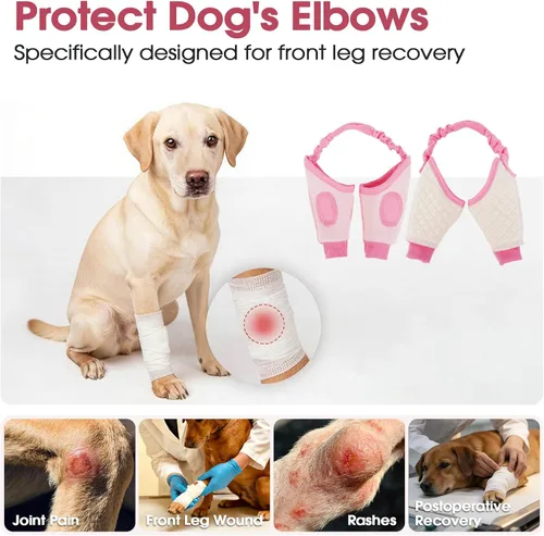 Miniatura 3 de DENTRUN Manga de pierna para cirugía de perro para patas delanteras, protector de rodilla para codo, manga para dejar de lamer, ajuste cómodo Rosa