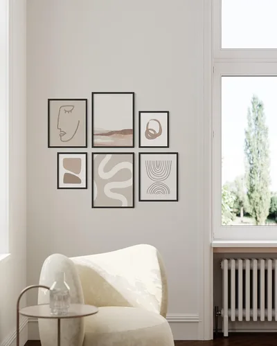 Miniatura 5 de HAUS AND HUES Pósteres Boho - Set de 6 Láminas de Pared Estéticas Modernas de Mediados de Siglo, Arte de Pared de Galería, Arte Abstracto Neutro Set