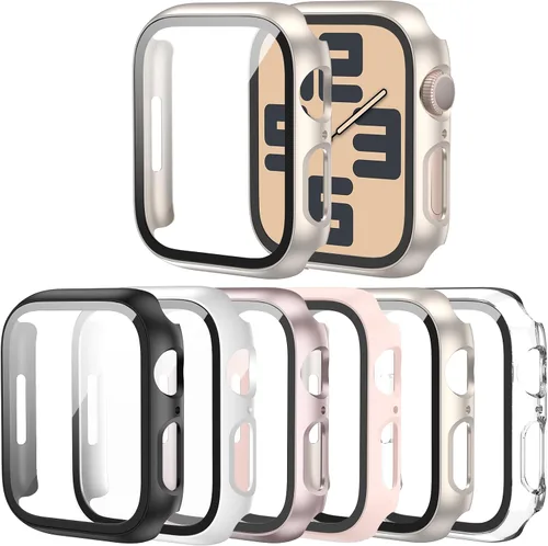 Miniatura 8 de Paquete de 6 fundas para Apple Watch SE 3 (2025) SE 2 Series 6, 5, 4, de 1.57 pulgadas, con protector de pantalla de vidrio templado, parachoques
