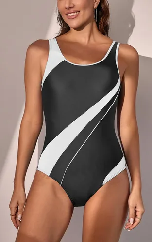 Miniatura 6 de Eomenie Trajes de baño atléticos de una pieza para mujer, con control de abdomen, elásticos, con bloques de color, adelgazantes