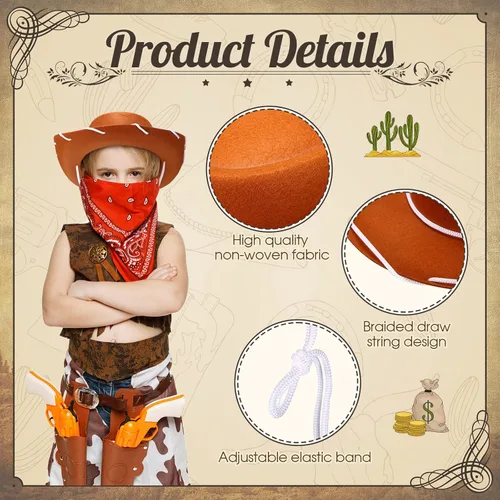 Miniatura 4 de 24 Piezas Sombreros de Vaquero y Bandanas para Niños Accesorios de Sombrero de Disfraz de Vaquero del Oeste para Niños Pequeños Suministros