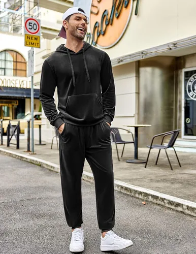 Miniatura 3 de COOFANDY Conjunto deportivo de 2 piezas para hombre, sudadera de manga larga con capucha, traje deportivo para deportes, casual, fitness, trotar
