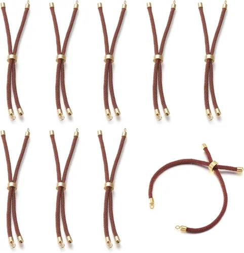 Miniatura 31 de 10 piezas de pulseras de cordón de nylon torcido para hacer joyas ajustables con deslizadores con accesorios de latón dorado para accesorios