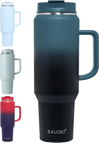 Miniatura 11 de EALGRO Botella de agua aislada de 40 onzas con popote y asa, frasco de agua deportivo de metal grande, taza de café de viaje de acero inoxidable