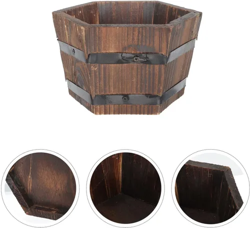 Miniatura 4 de Cabilock Macetero de barril de whisky de madera, macetas de barril, macetas para decoración interior del hogar, plantas pequeñas