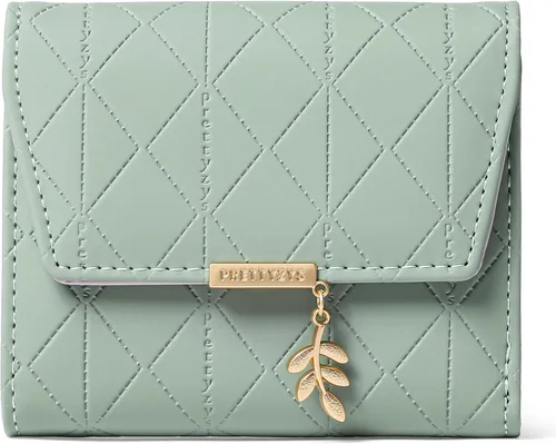 RNIEGA Cartera pequeña de cuero para mujer, con bloqueo RFID, tarjetero compacto con cremallera y bolsillo para monedas con ventana de identificación