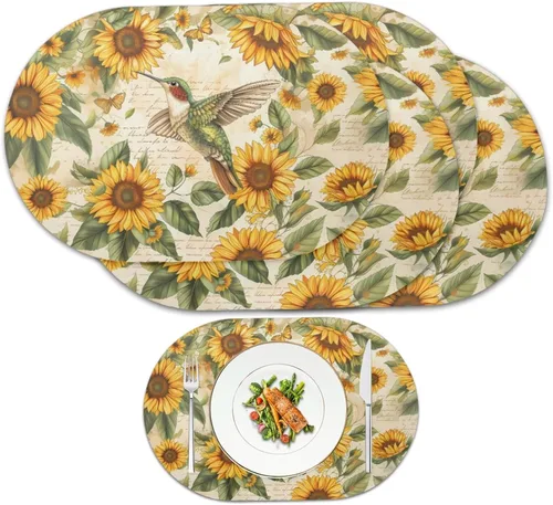 Miniatura 30 de Pumpkin Placemats Oval Placemats Set of 2 Black Cat Table Mats for Dining Tables Washable Heat Resistant Place Mats for Holiday Party Use 12X18 Inch