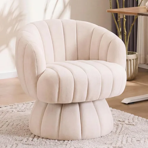 Miniatura 16 de Mistpople Silla de tocador giratoria de 360 grados estilo Mid Century Modern, con respaldo de barril, tapizada en tela Sherpa esponjosa, cómoda