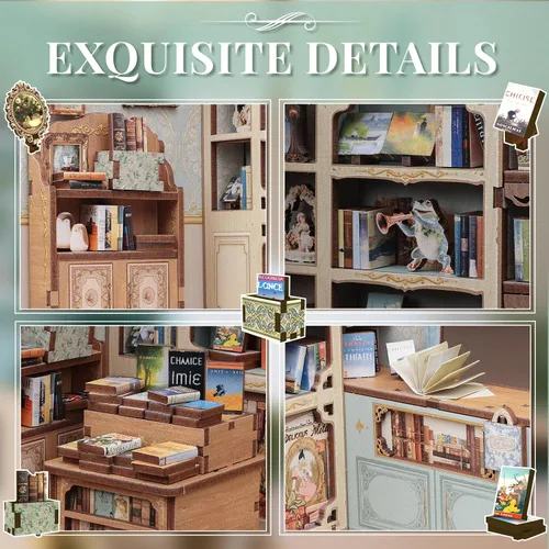 Miniatura 5 de Cutefun Kit de Rincón de Lectura - Kit de Casa de Muñecas en Miniatura DIY 3D, Rompecabezas de Madera Decorativo Creativo para Adultos, Sujetalibros