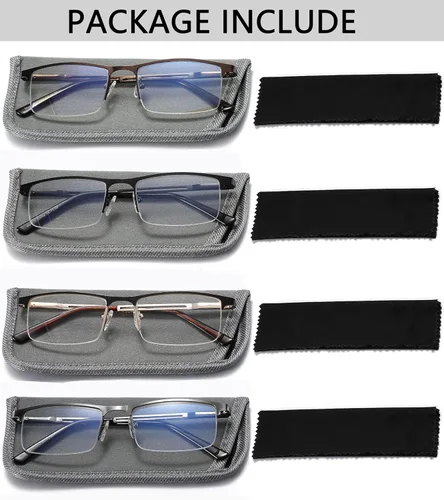 Miniatura 6 de 4 unidades de gafas de lectura con bloqueo de luz azul para hombres, elegantes lectores de computadora con marco de metal y bisagras de resorte