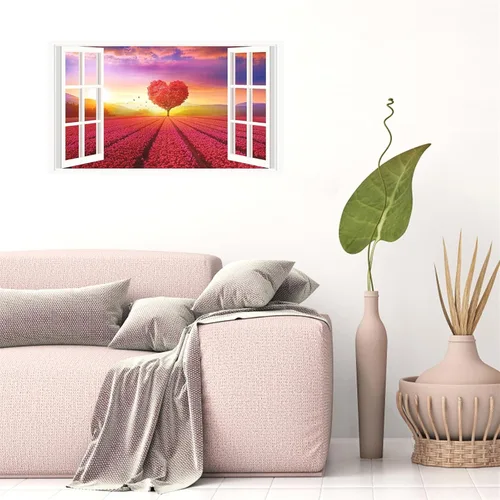 Miniatura 8 de Calcomanías de pared 3D con diseño de árbol de amor de la naturaleza, para despegar y pegar, calcomanías falsas para ventana de paisaje, decoración