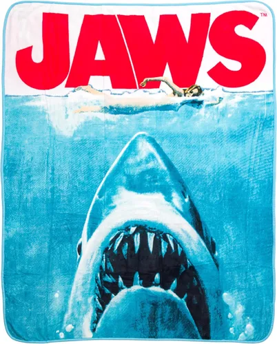 Manta de forro polar Silver Buffalo de 45" x 60", diseño de póster de la película Jaws, suave y acogedora, 250 GSM
