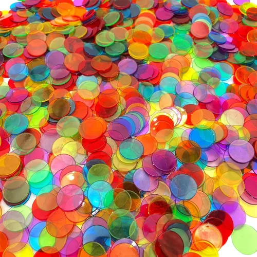 Miniatura 5 de JUNWRROW 1000 Piezas Fichas de Conteo de Bingo Transparentes de 3/4 pulgadas de 6 Colores con Bolsa - para Juegos de Grupos Grandes, Noche