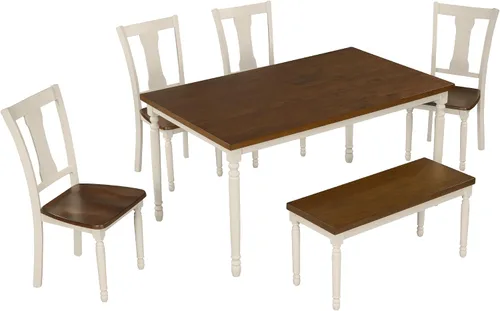 Miniatura 3 de LUMISOL Juego de mesa de comedor de 6 piezas con banco, juego de mesa de cocina rectangular de granja para comedor, mesa de comedor y juego de 4