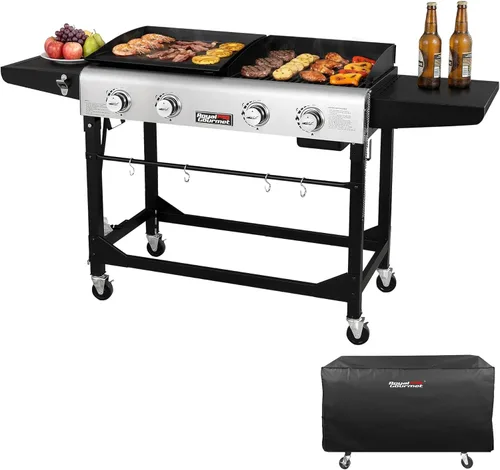 Miniatura 11 de Royal Gourmet GD401 - Parrilla y plancha de gas propano portátil con mesa auxiliar, 4 quemadores, patas plegables, versátil, uso exterior, negro 168
