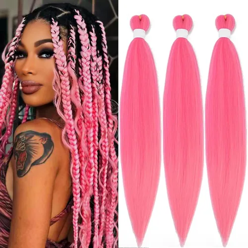 Miniatura 34 de Extensiones de cabello trenzado preestiradas para mujer, trenzas de caja, suave, sintético, sin nudos, textura Yaki, ajuste de agua caliente