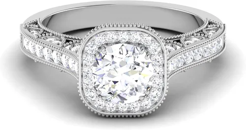 Miniatura 2 de CUSTOMIZE JEWELS Anillo de compromiso redondo de 4.40 quilates con certificación IGI con diamantes creados en laboratorio, con milgrain en oro rosa
