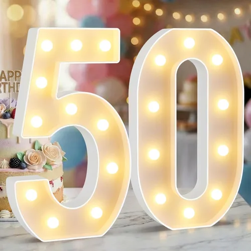 Miniatura 47 de Letrero de números con luz LED de marquesina, letrero de números de cumpleaños iluminado para decoración de fiesta de cumpleaños, pared de bar