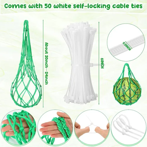 Miniatura 3 de Nuenen 6 unidades de redes para hamaca de melón para melones con bridas blancas para evitar que se caigan, bolsas de malla enrejadas para cultivo