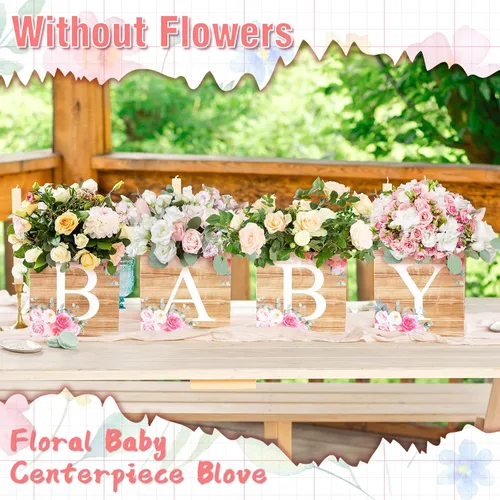 Miniatura 5 de Bucherry - 6 cajas de centro de mesa de baby shower con letras de "bebé", cajas de flores, decoración de mesas para baby shower, cumpleaños, Azul